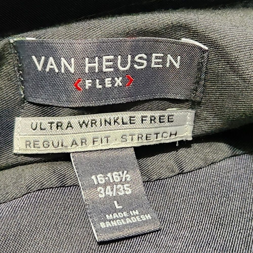 Van Heusen Dress Shirt Large 34-35 Long Sleeve Gray Regular Fit Stretch - Picture 9 of 11